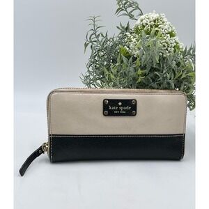 Kate Spade Wellesley Neda Black & Cream Zipper Leather Wallet